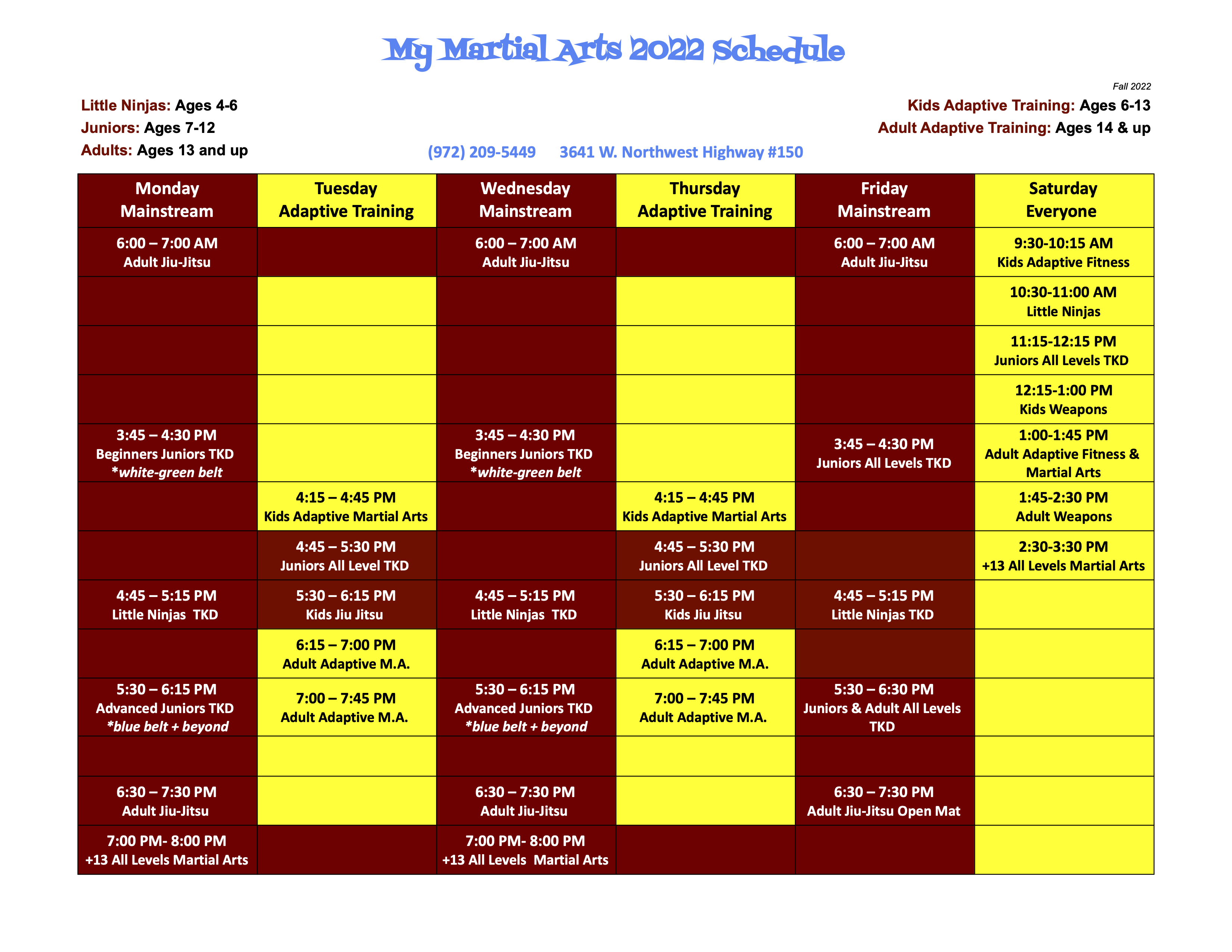 Schedule - My Martial Arts